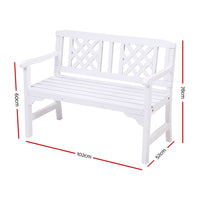 Wooden Garden Bench 2 Seat Patio Furniture Timber Outdoor Lounge Chair White