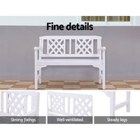 Wooden Garden Bench 2 Seat Patio Furniture Timber Outdoor Lounge Chair White